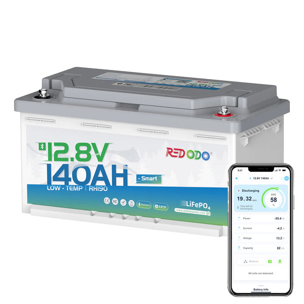 REDODO LiFePO4 12V 140Ah H190 – PODSEDEŽNA LITIJEVA BATERIJA Z BLUETOOTH